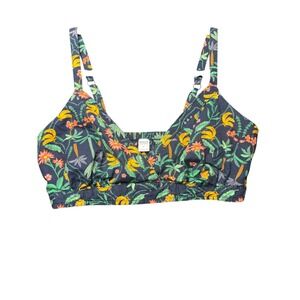 ONLY Women Tropical Banana Palm Print Bralette Crop Top Navy Blue Small‎ resort